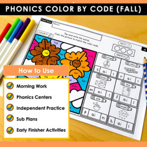 Phonics Color by Code Fall Worksheets Bundle - United Teaching