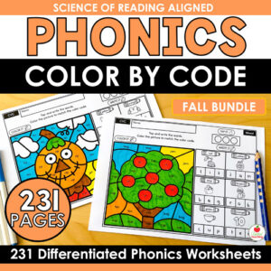 Phonics Color by Code Fall Worksheets Bundle