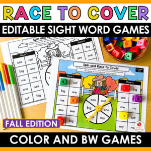 Spin and Race to Cover Editable Sight Words Partner Games