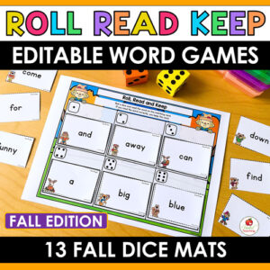 Fall Roll Read and Keep Editable Sight Word Game Boards