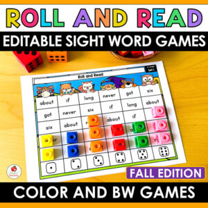 Fall Roll and Read Editable Sight Word Games