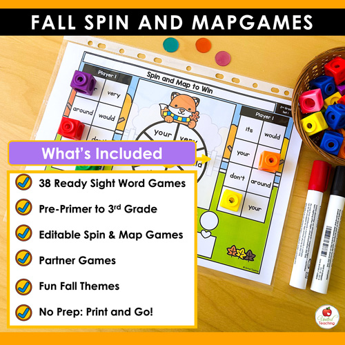Fall Spin and Map Editable Partner Sight Word Games - Image 2