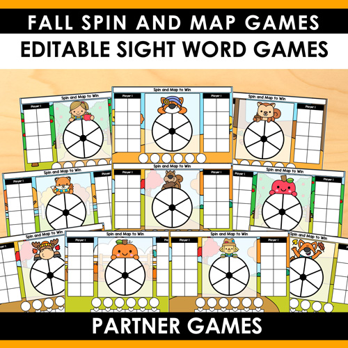 Fall Spin and Map Editable Partner Sight Word Games - Image 4