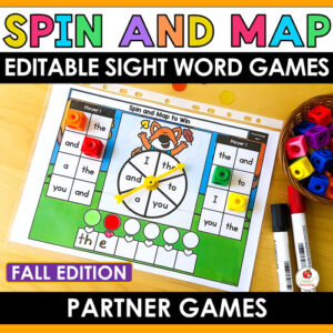 Fall Spin and Map Editable Partner Sight Word Mapping Games