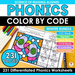 Winter Color by Code phonics worksheets