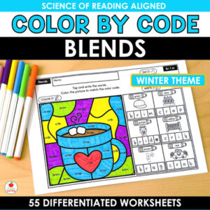 Blends Winter Color by Code Worksheets