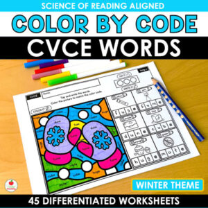 CVCE Words Winter Color by Code Worksheets
