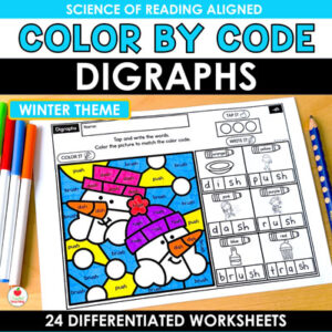 Digraphs Winter Color by Code Worksheets
