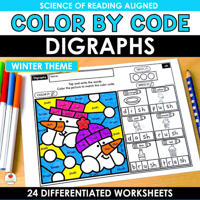 Digraphs Winter Color by Code Worksheets