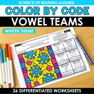 Vowel Teams Winter Color by Code Worksheets