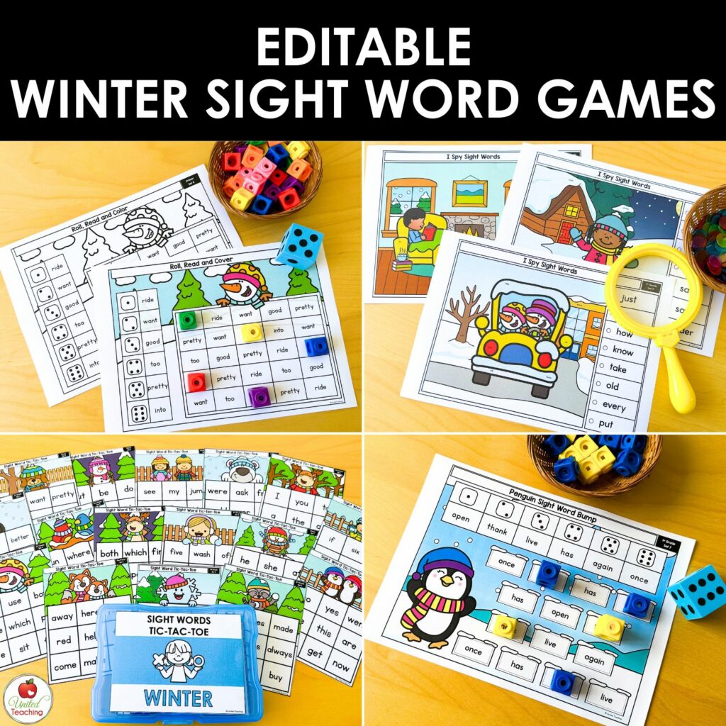 Winter Editable Sight Word Games