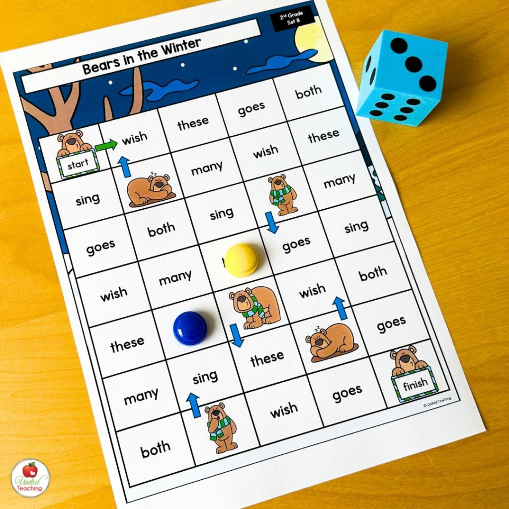 Winter Bears Sight Word Game Board
