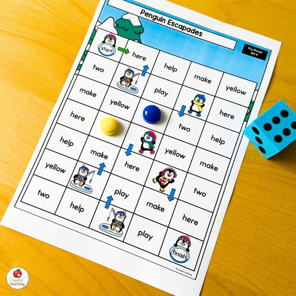 Penguin Escapades Winter Sight Word Game Board