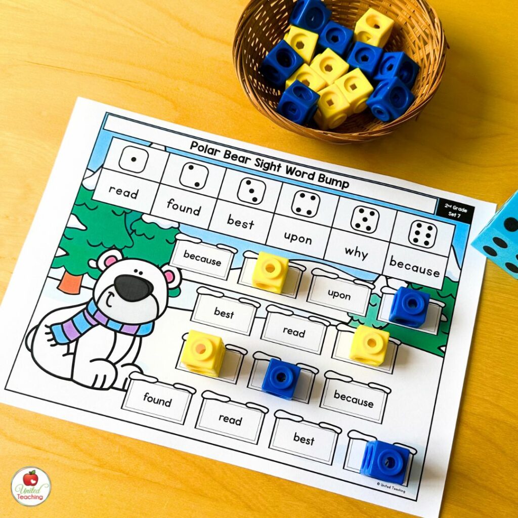 winter polar bear sight word bump game