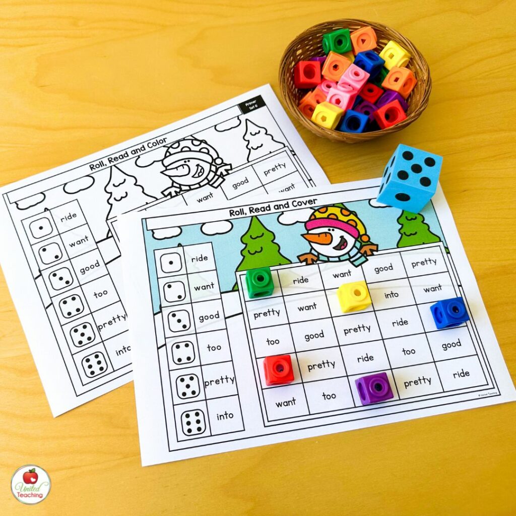 Roll Read and Cover Winter Sight Word Games