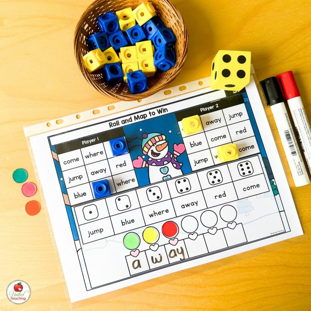 Winter Sight Word Mapping Partner Game