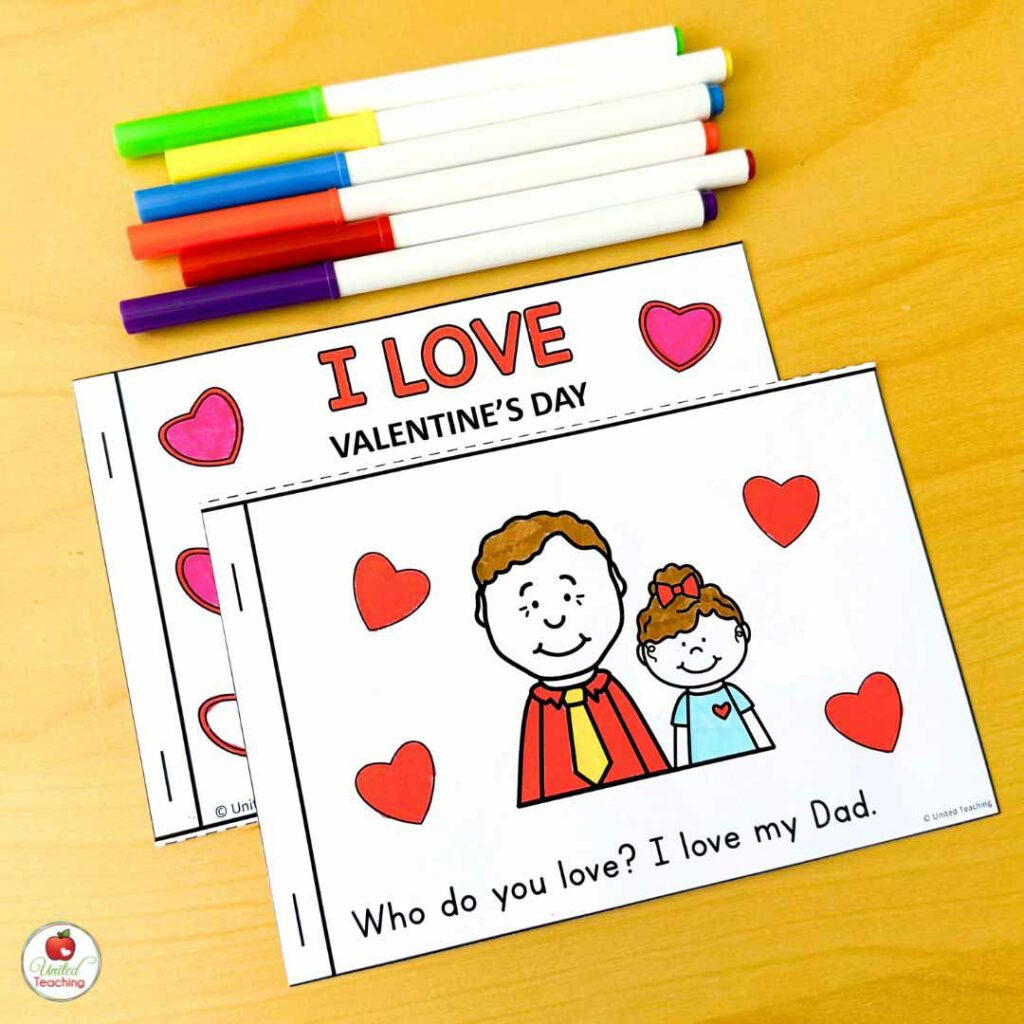 A sample page from the who do you love Valentine's Day emergent reader for kindergarten