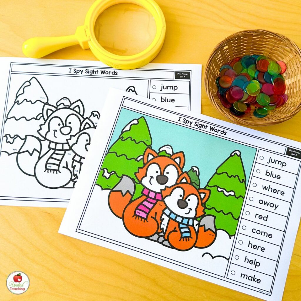 Winter I Spy Sight Word Mat and Worksheet
