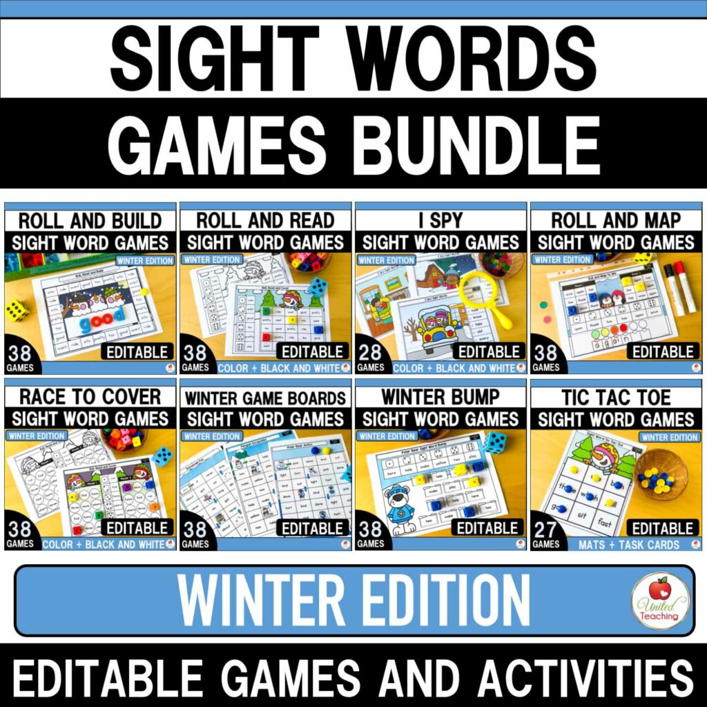 Winter Editable Sight Word Games Bundle Cover