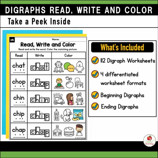Digraphs Read Write and Color Worksheets Packet - Image 2