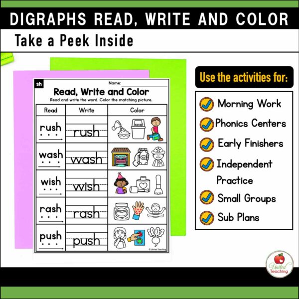 Digraphs Read Write and Color Worksheets Packet - Image 3