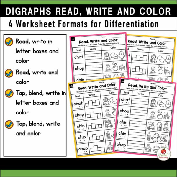 Digraphs Read Write and Color Worksheets Packet - Image 4