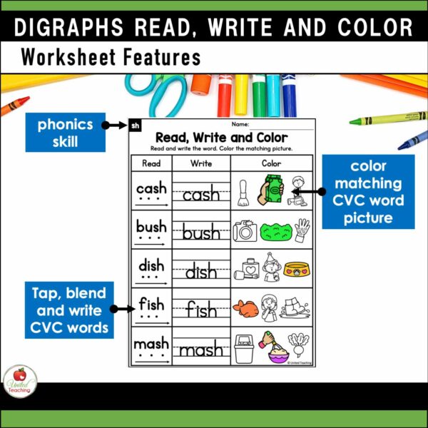 Digraphs Read Write and Color Worksheets Packet - Image 7