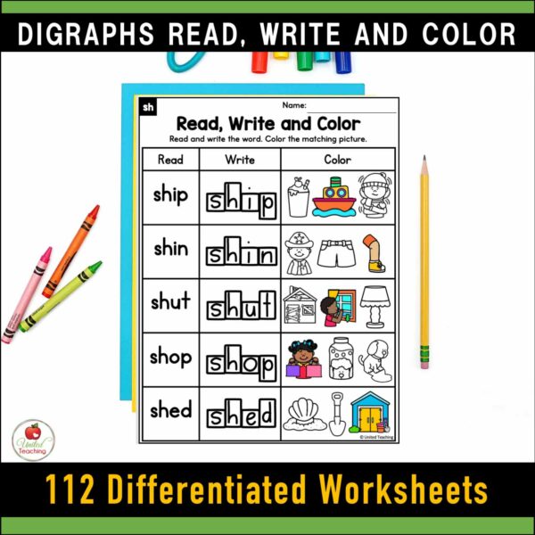 Digraphs Read Write and Color Worksheets Packet - Image 8