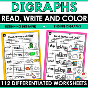 Digraphs Read Write and Color Worksheets Packet Cover
