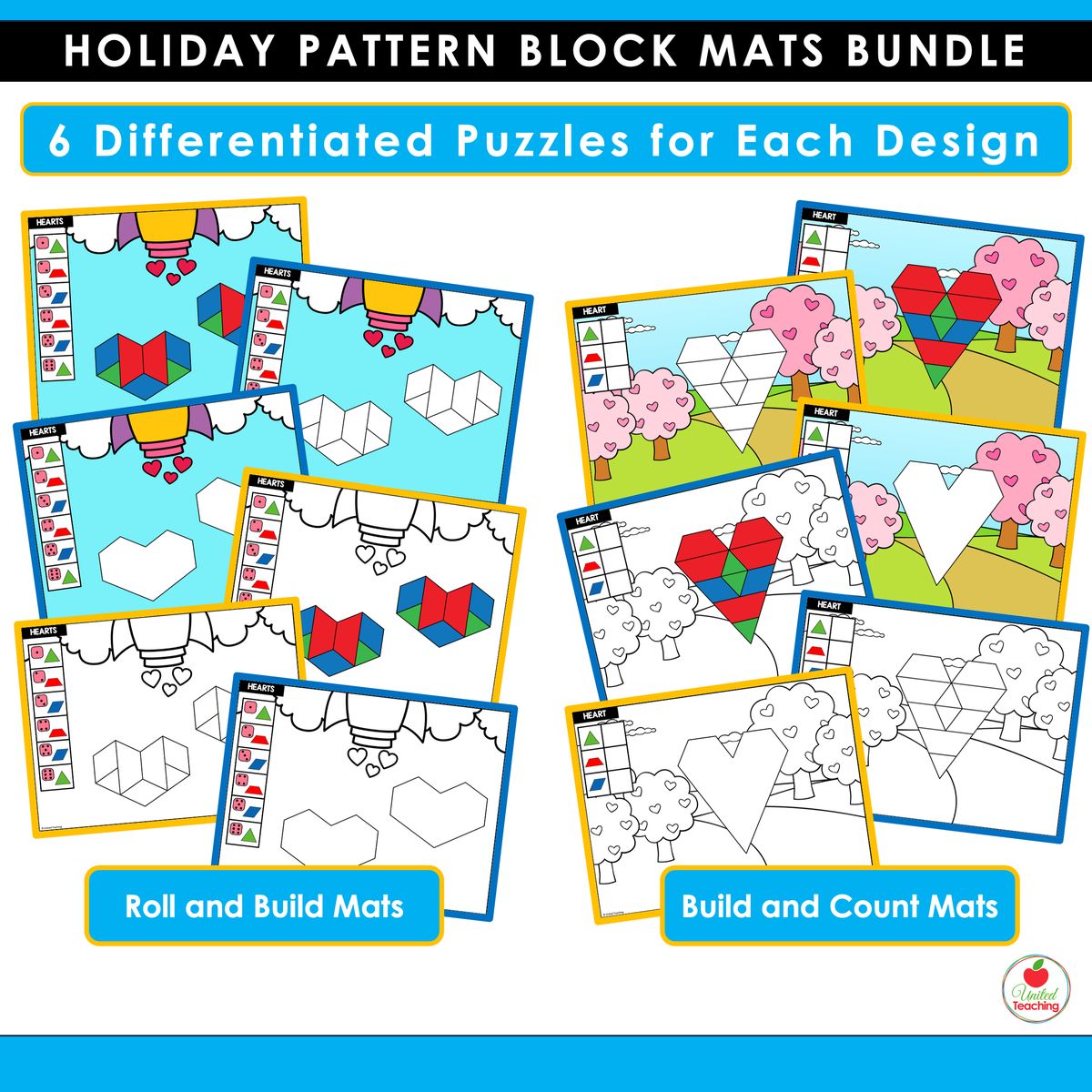 Differentiated pattern bloxk mats included in the Holiday Pattern Block Mats Bundle