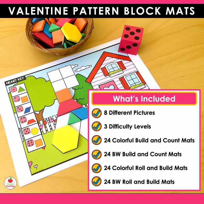 What's included in the Valentine's Day Pattern Block Mats