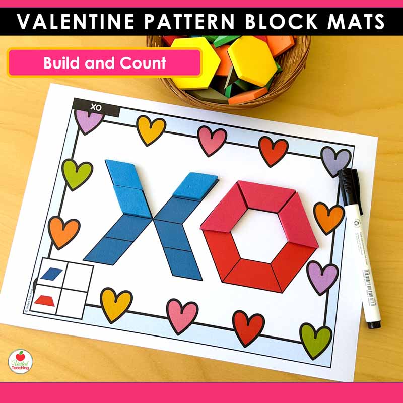 Build and count Valentine's Day Pattern Block Mat