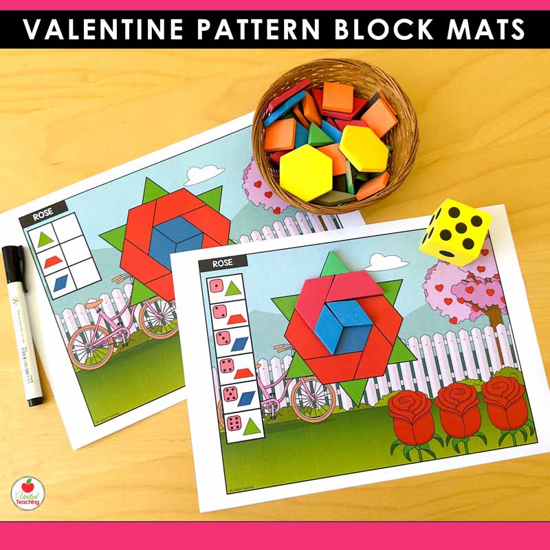 Roll and build Valentine's Day Pattern Block Mats