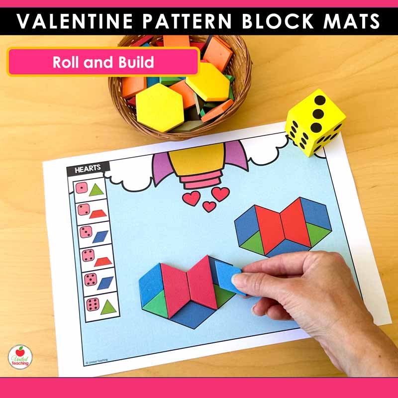 Roll and build Valentine's Day Pattern Block Mat
