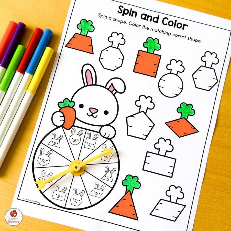 Easter Math Center Spin and Color 2d Shapes