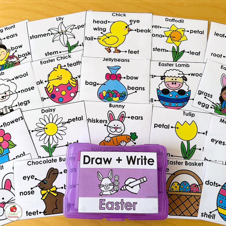 Easter Directed Drawing and Labeling Task Cards