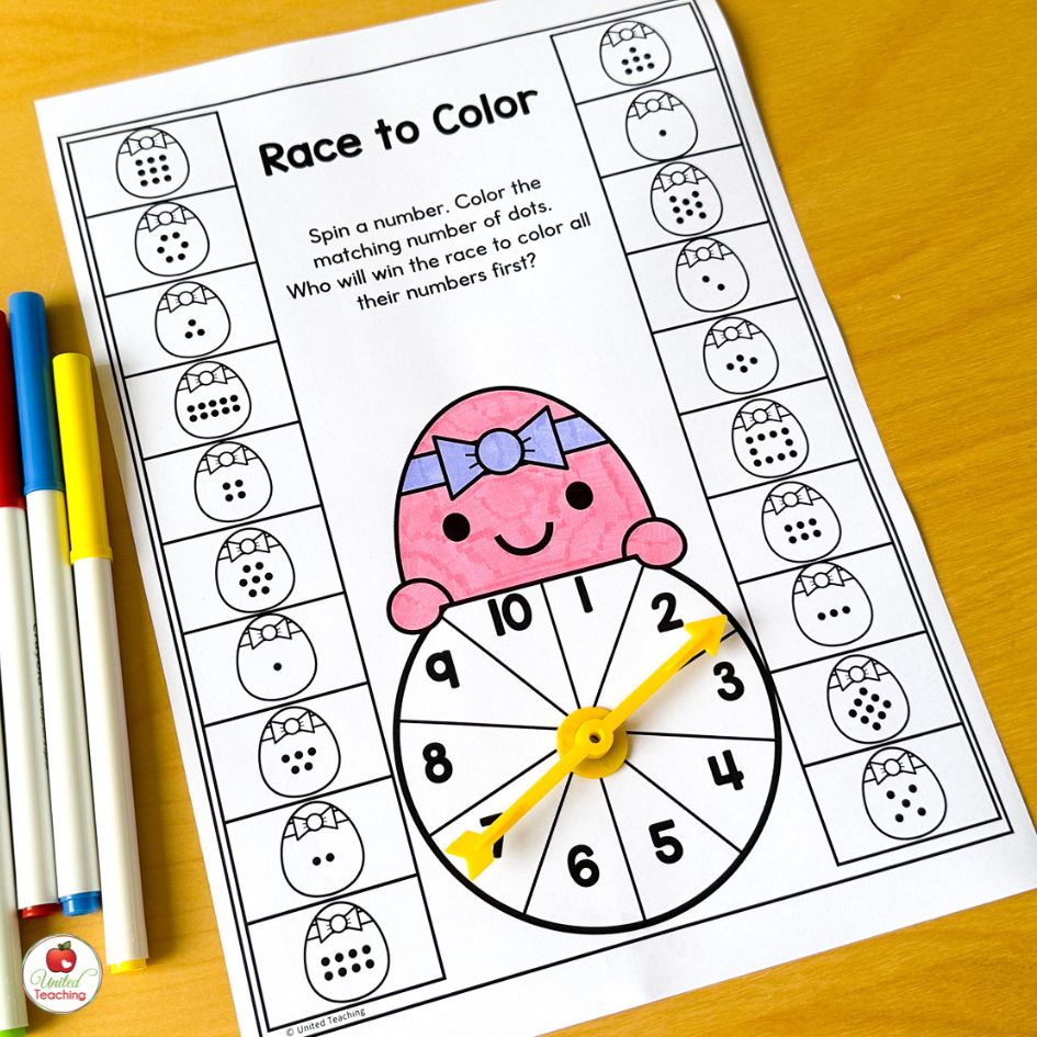 Easter Math Subitizing Race to Color Partner Math Center