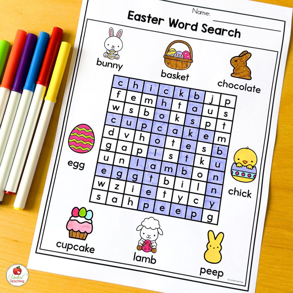 Easter Word Search Activity for Kindergarten