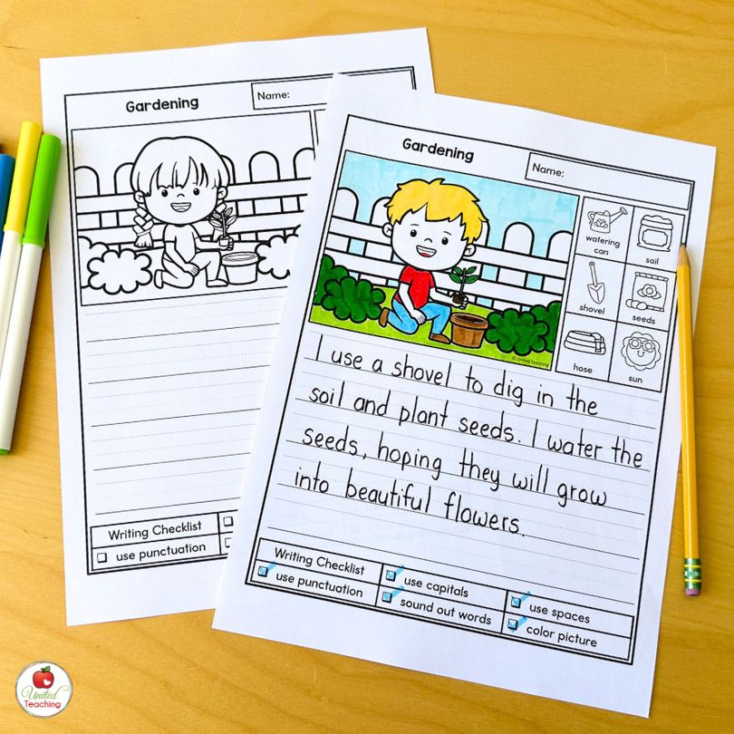Gardening writing worksheets for month of April