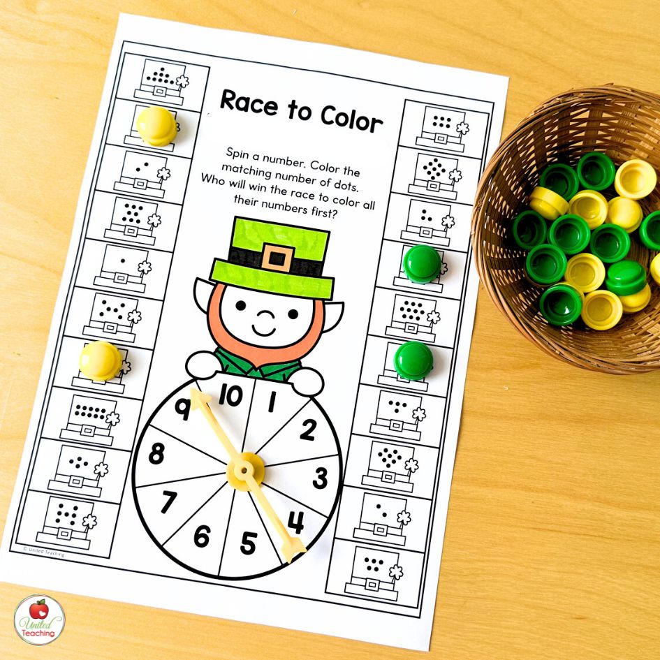 Race to Cover Subitizing St Patrick's Day Math Game