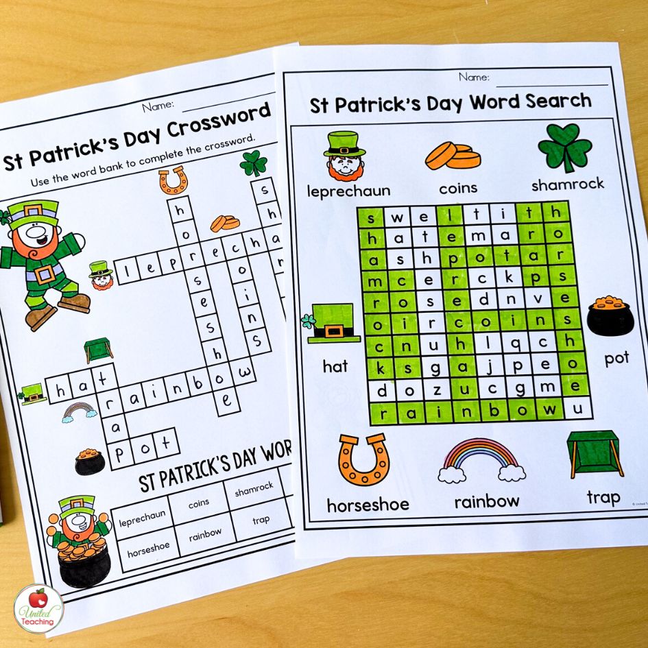 Fun St Patrick's Day Word Search and Crossword activities