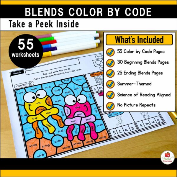 Blends Color by Code Summer Worksheets Packet - Image 2