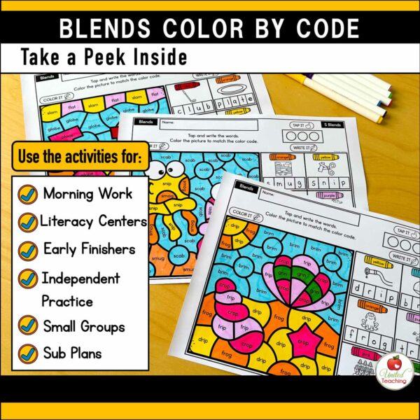 Blends Color by Code Summer Worksheets Packet - Image 3