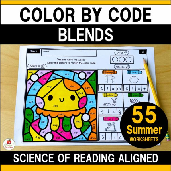 Blends Color by Code Summer Worksheets Packet