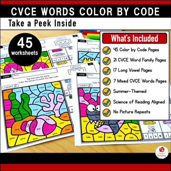 CVCE Words Color by Code Summer Worksheets Packet - Image 2