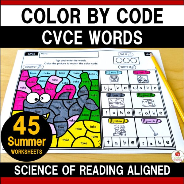 CVCE Words Color by Code Summer Worksheets Packet Cover