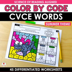 CVCE Words Summer Color by Code Worksheets