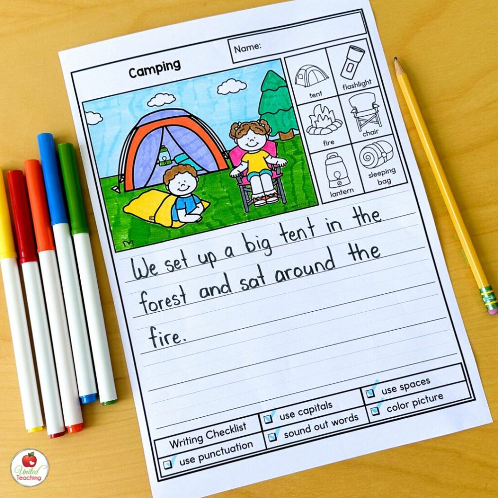 Camping writing prompt for kindergarten