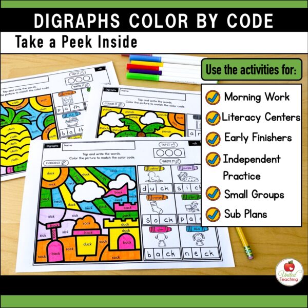 Digraphs Color by Code Summer Worksheets Packet - Image 3