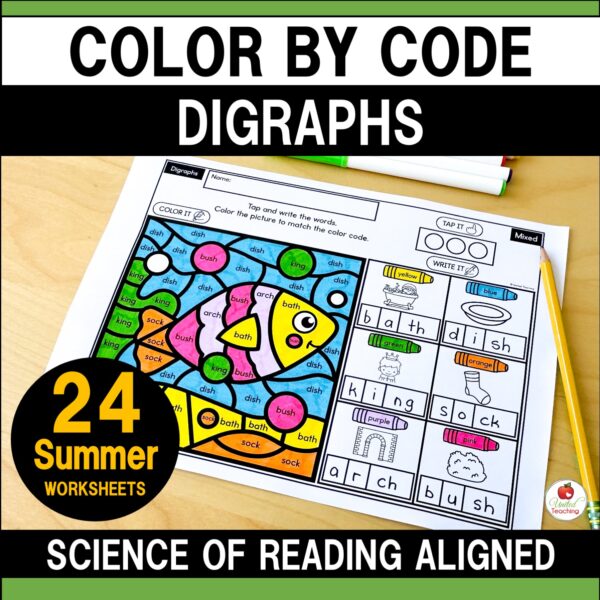 Digraphs Color by Code Summer Worksheets Packet Cover